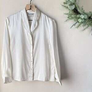 Vintage Joan Leslie Ivory Satin Button Down Blouse